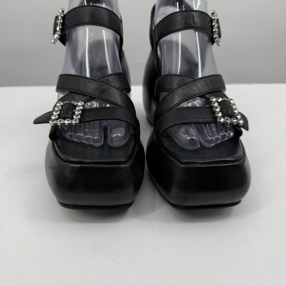 Free People Brooklyn US 7.5 Shoes Black Leather Ankle Strap Platform Sandals - Picture 12 of 16